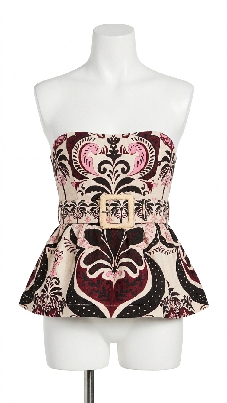 NEW CARA CARA tilda peplum top in palm pavillion ivory